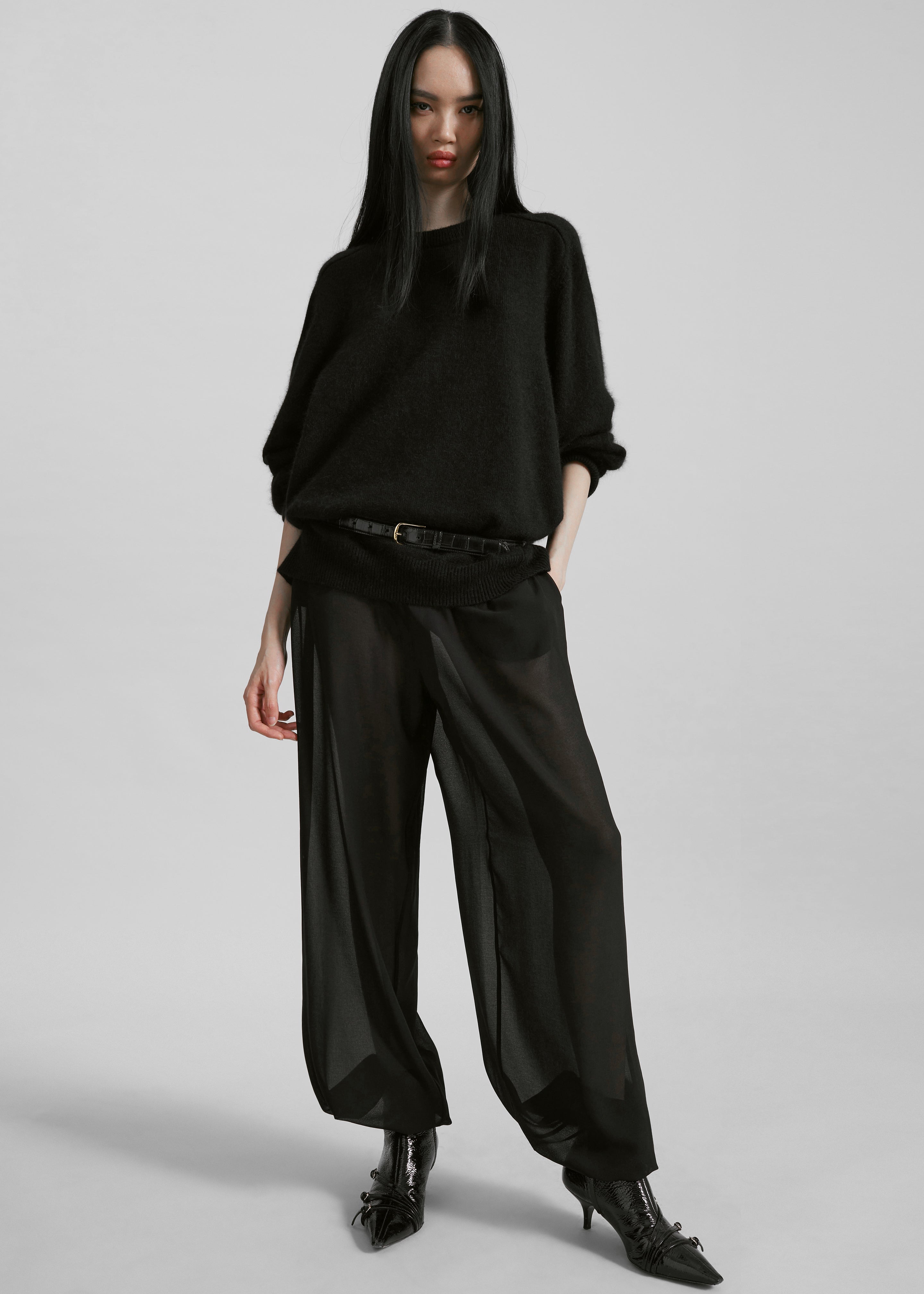 Dione Croc Leather Belt - Black