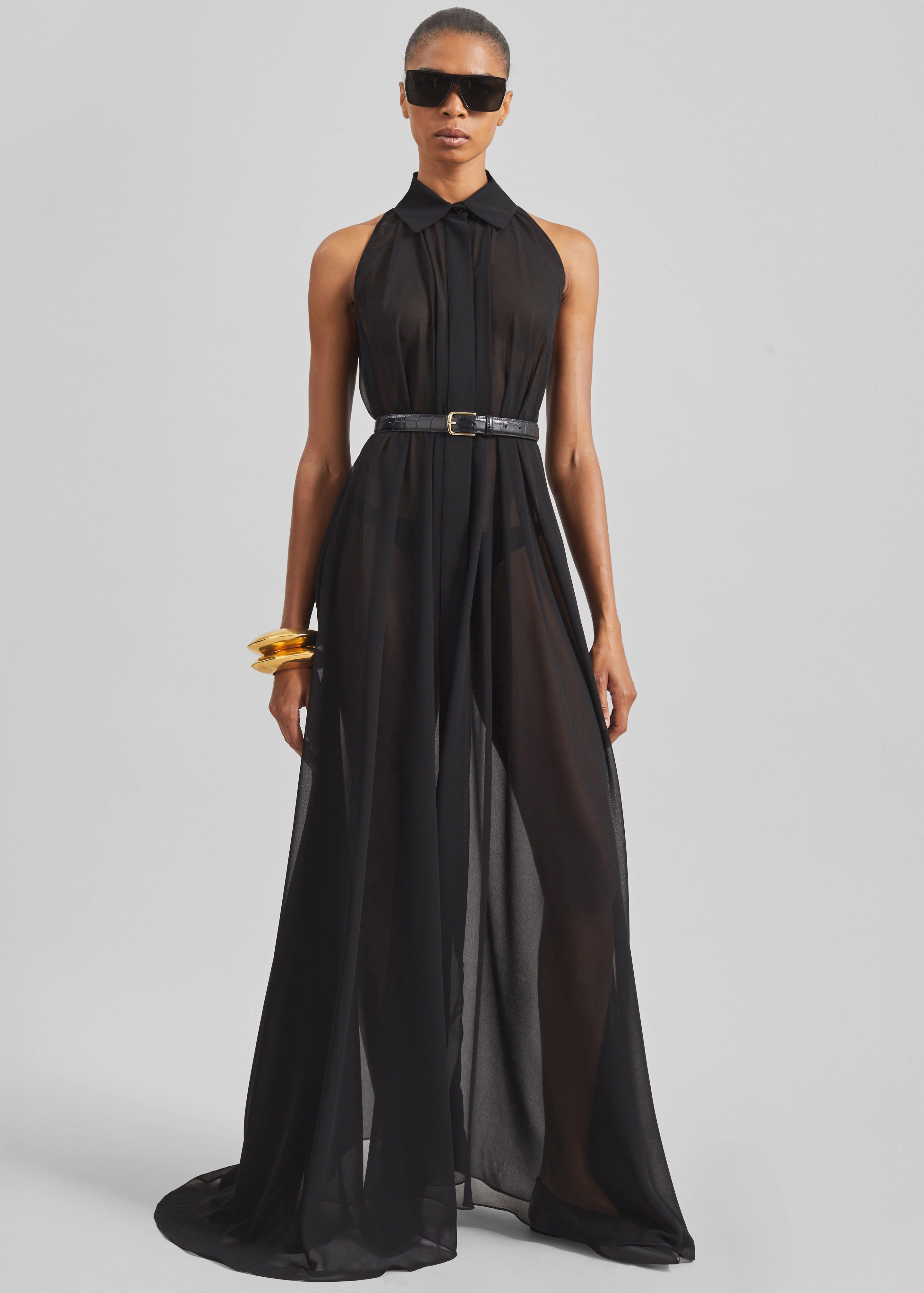 Dione Croc Leather Belt - Black