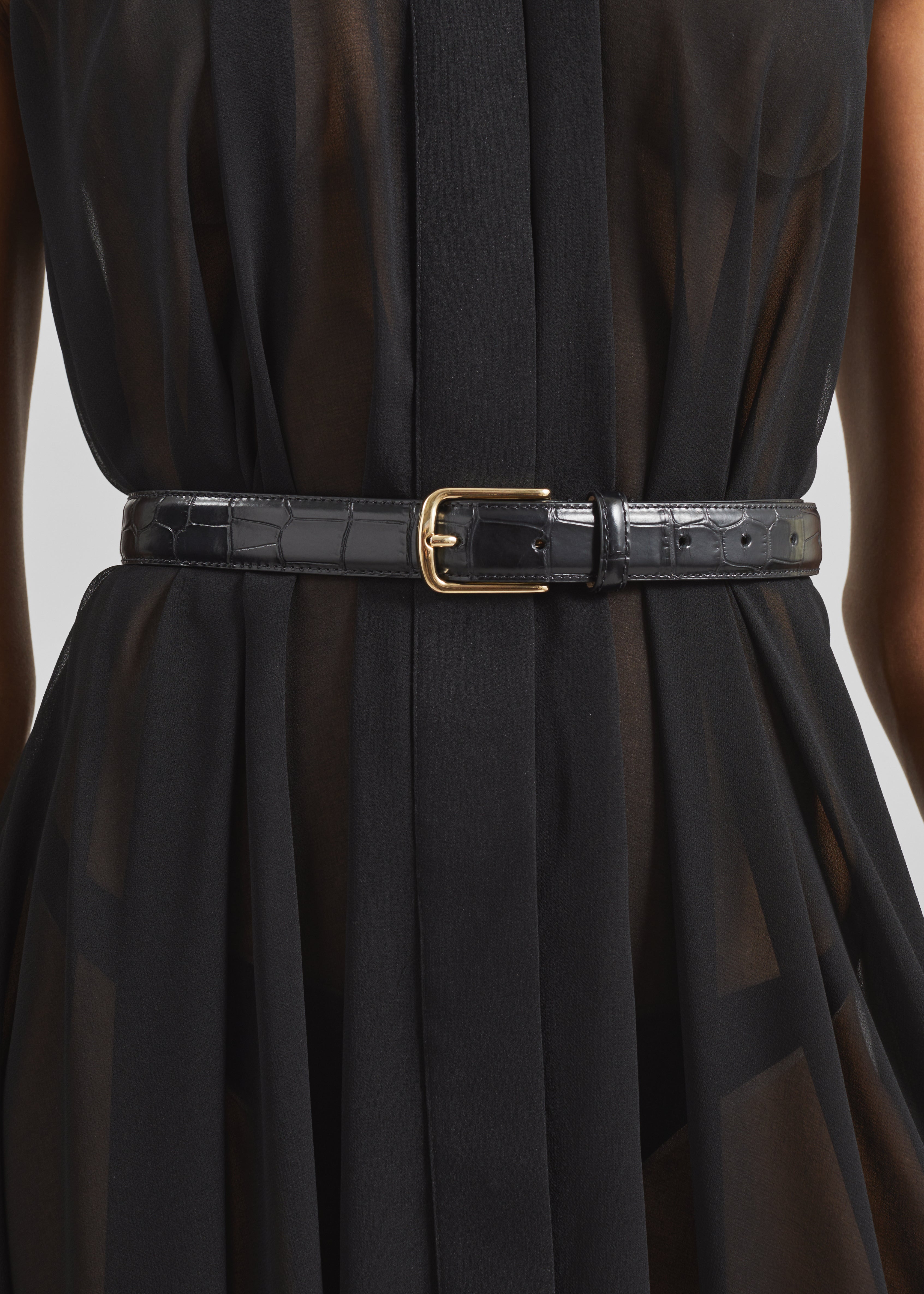 Dione Croc Leather Belt - Black