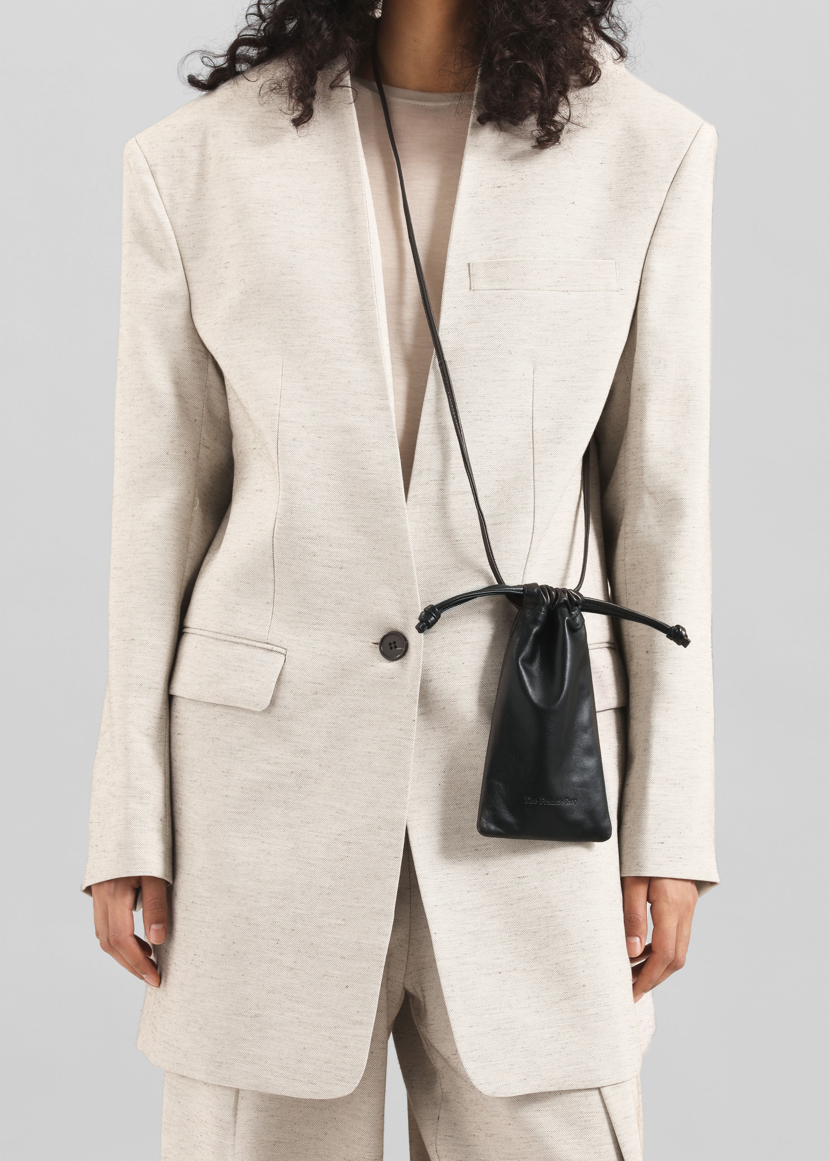 Lyon Drawstring Leather Pouch - Black