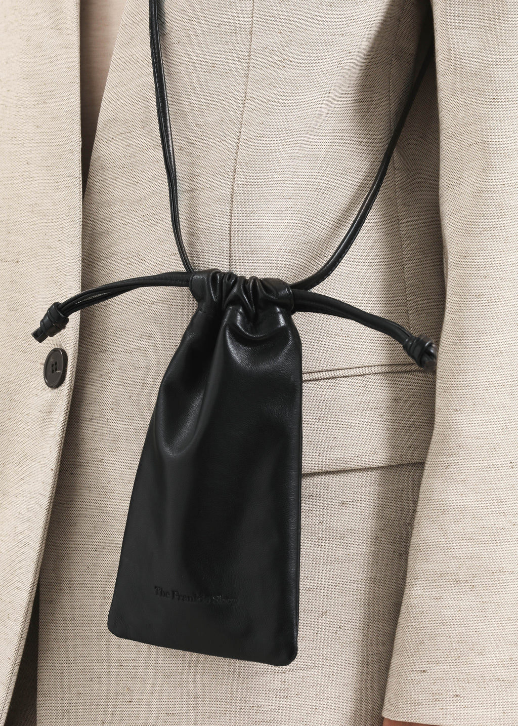 Lyon Drawstring Leather Pouch - Black