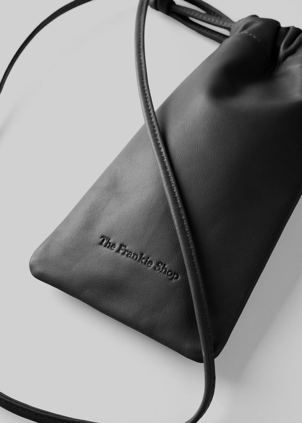 Lyon Drawstring Leather Pouch - Black