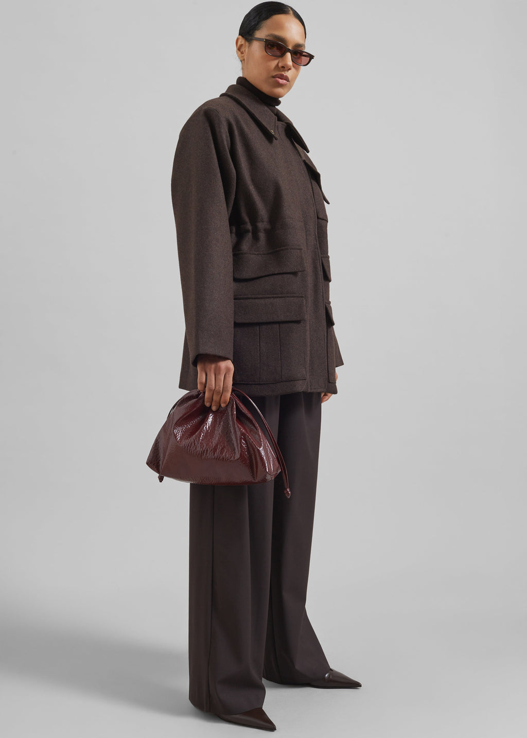 Morgan Crackled Faux Leather Small Pouch - Burgundy