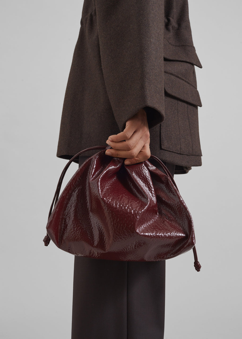 Morgan Crackled Faux Leather Small Pouch - Burgundy