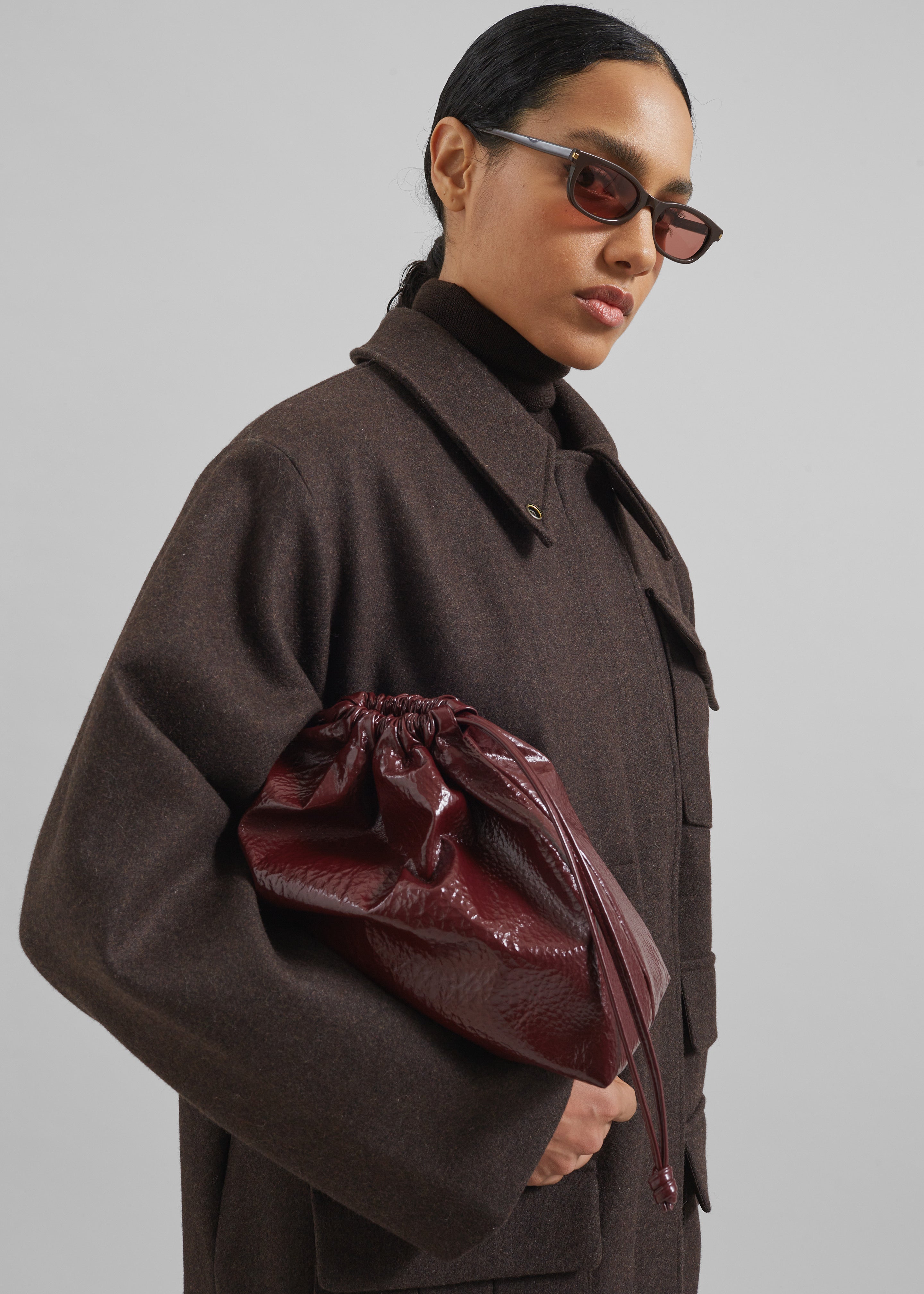 Morgan Crackled Faux Leather Small Pouch - Burgundy