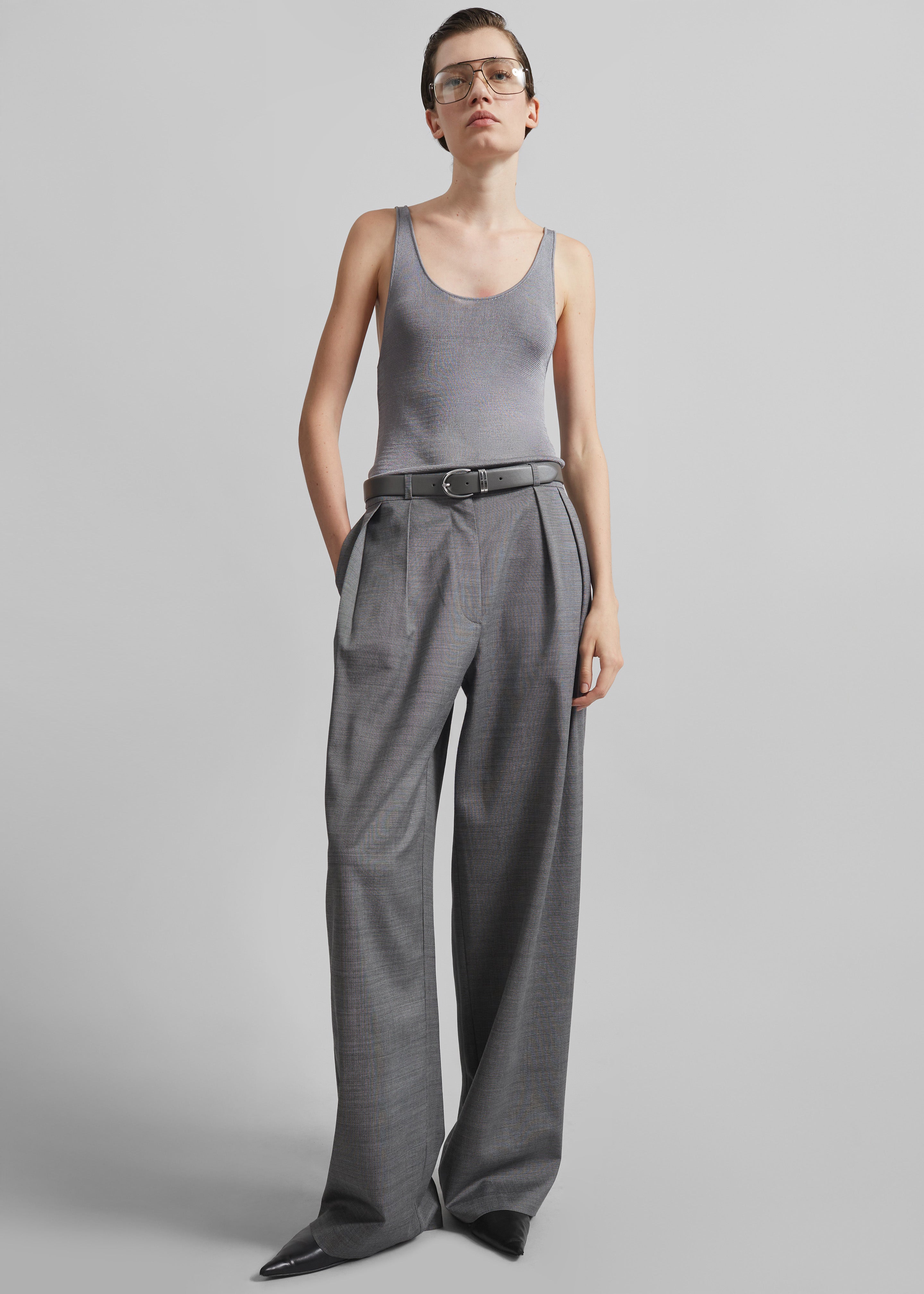 Ora Leather Belt - Grey/Silver