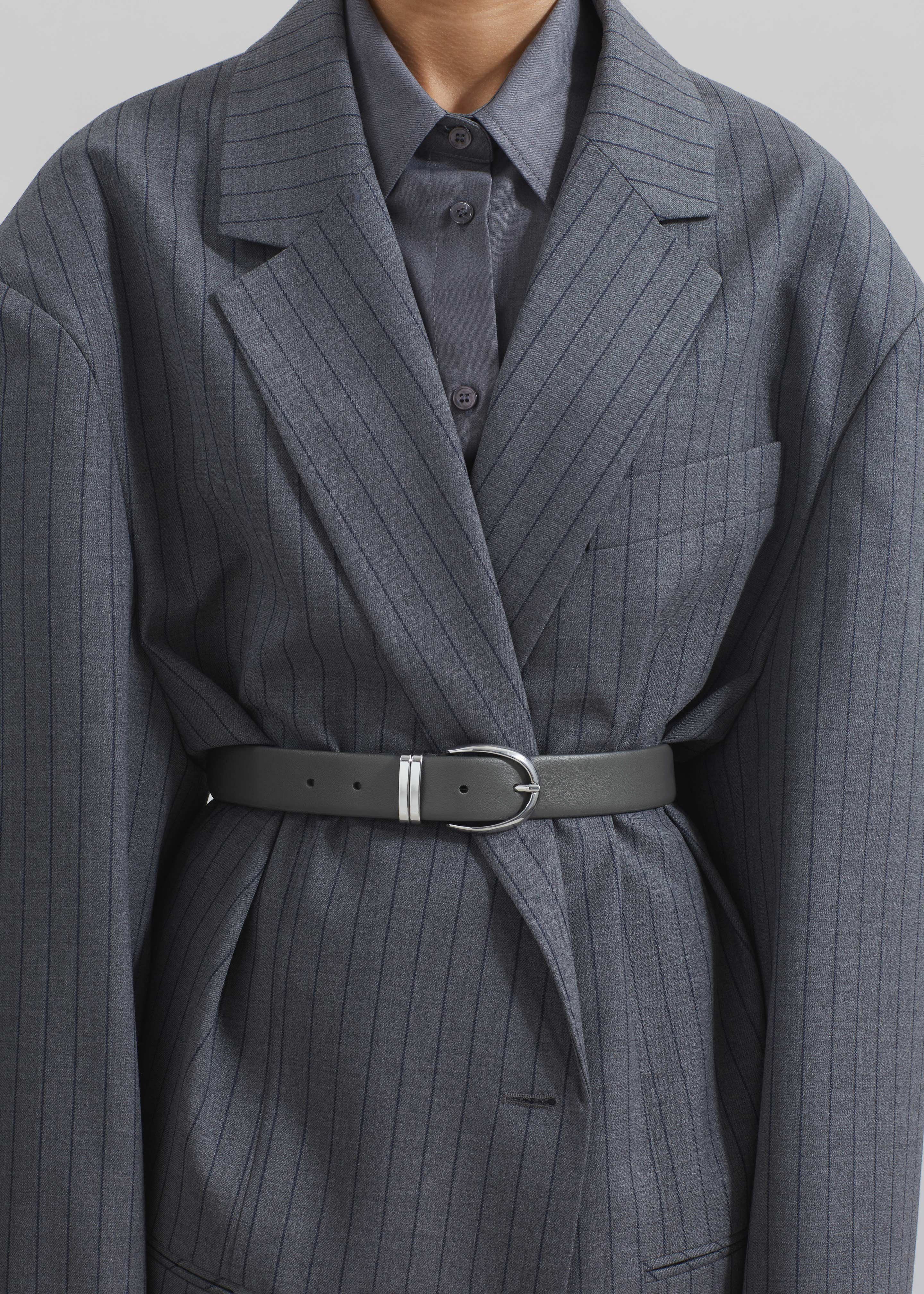 Ora Leather Belt - Grey/Silver