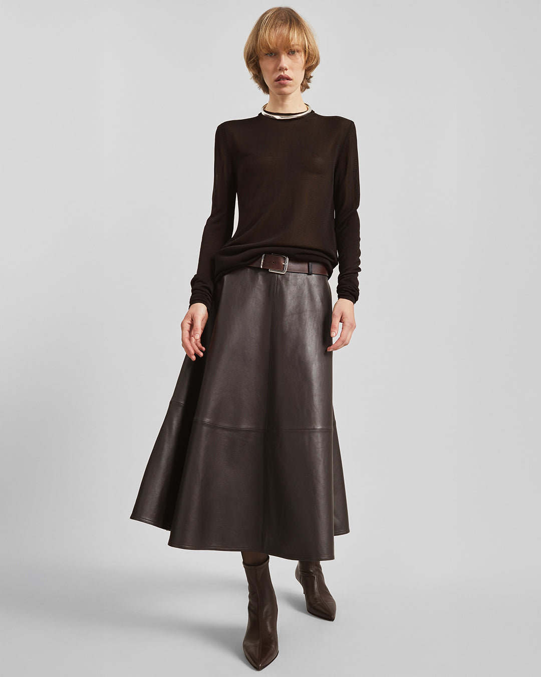 Sarno Leather Belt - Brown/Silver