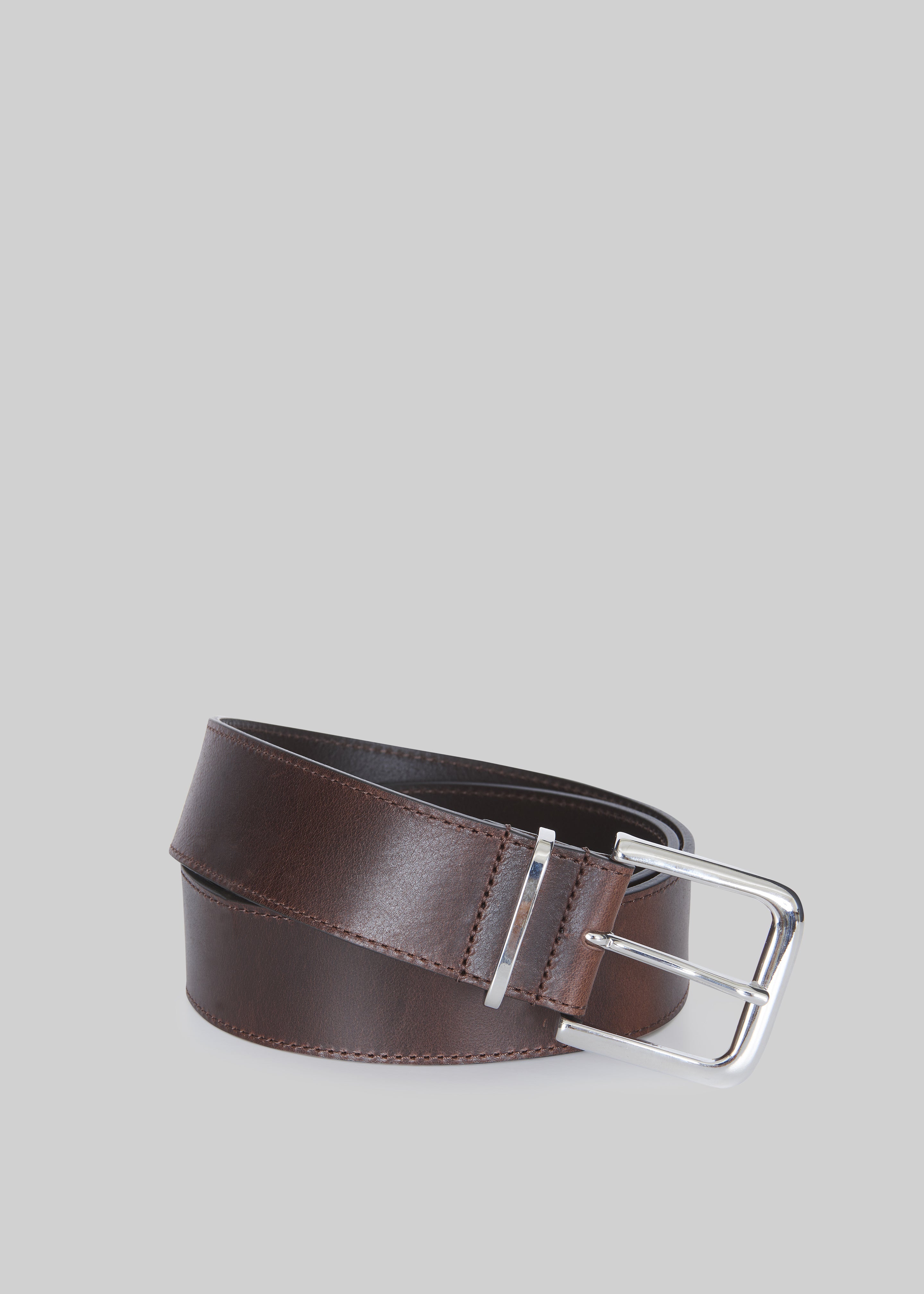 Sarno Leather Belt - Brown/Silver