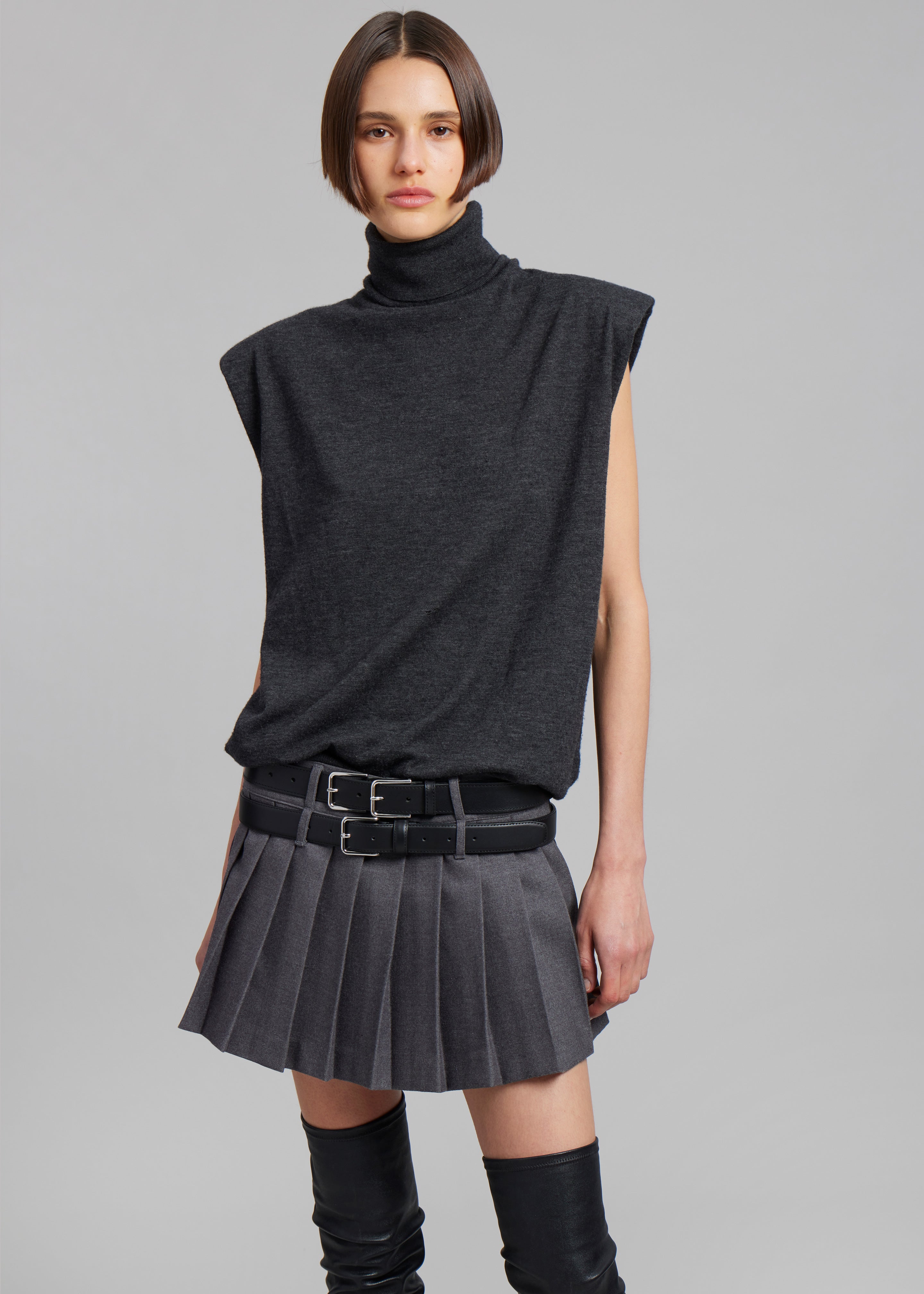 Willow Double Buckle Leather Belt - Black